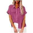 thumbnail image 1 of Womens Short Sleeve Shirts V Neck Collared Button Down Shirt Tops with Pockets, 1 of 9