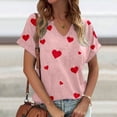 thumbnail image 1 of Womens Short Sleeve Shirts V-Neck Y2K Summer Tops Love Heart Print Spring Tee, 1 of 4