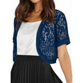thumbnail image 1 of Womens Short Sleeve Shrug Open Front Floral Lace Summer Sheer Cropped Cardigan Navy Blue M, 1 of 6