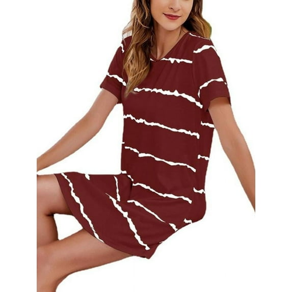 Womens Short Sleeve Sleep Shirt Crew Neck Comfy Nightgowns Nightshirt S-2XL