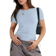 thumbnail image 1 of Womens Short Sleeve Slim Fit Crop Top Going Out Tight-Shirts Summer Basic Tees, 1 of 4