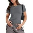 thumbnail image 1 of Womens Short Sleeve Slim Fit Crop Top Going Out Tight-Shirts Summer Basic Tees, 1 of 4