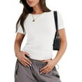 thumbnail image 1 of Womens Short Sleeve Slim Fit Crop Top Going Out Tight-Shirts Summer Basic Tees, 1 of 4