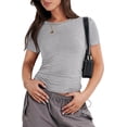thumbnail image 1 of Womens Short Sleeve Slim Fit Crop Top Going Out Tight-Shirts Summer Basic Tees, 1 of 4