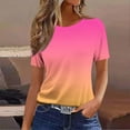 thumbnail image 1 of Womens Short Sleeve Summer T-shirts Fashion Gradient Color Crewneck Basic Tees Loose Fit Casual Tunic Tops for Women (S, Hot Pink), 1 of 4