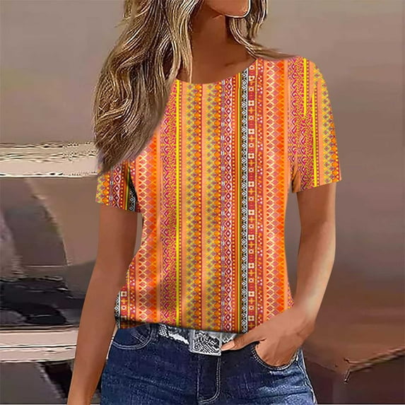 Womens Short Sleeve Summer T-shirts Fashion Gradient Color Crewneck Basic Tees Loose Fit Casual Tunic Tops for Women (XL, Orange)