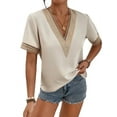 thumbnail image 1 of Deliqiba Womens Short Sleeve Summer Tops Lace Trim V Neck Blouses for Women Dressy Casual Shirts Bee White XL, 1 of 5