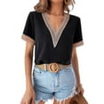 thumbnail image 1 of Womens Short Sleeve Summer Tops Lace Trim V Neck Blouses for Women Dressy Casual Shirts, 1 of 5