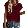 thumbnail image 1 of Womens Short Sleeve Sweater Spring Summer 2025 Round Neck Striped Pullover Cap Sleeve Knit Sweater Vest Tops, 1 of 8