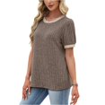 thumbnail image 1 of Womens Short Sleeve Sweater Textured Tunic Tops 2026 Spring Summer Business Casual Blouse Khaki 2XL, 1 of 5