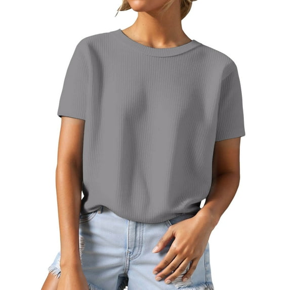 Womens Short Sleeve Sweater Tops Basic Lightweight Casual Crewneck Summer Loose Fit Knit Tees Shirts