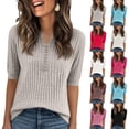 thumbnail image 1 of Womens Short Sleeve Sweater V Neck Lightweight Knit Spring Summer Tops Henley Button Blouses Camel M, 1 of 5