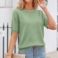 thumbnail image 1 of Womens Short Sleeve Sweaters Crew Neck Business Casual Lightweight Sweater Tops 2026 Spring Summer Blouse Green S, 1 of 7