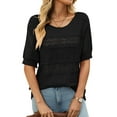 thumbnail image 1 of Womens Short Sleeve Sweaters Summer Round Neck Pullover Sweater Crochet Tops Black XL, 1 of 9