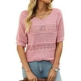 thumbnail image 1 of Womens Short Sleeve Sweaters Summer Round Neck Pullover Sweater Crochet Tops Pink XL, 1 of 8