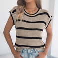 thumbnail image 1 of Womens Short Sleeve Sweaters Tops Cap Sleeve Crewneck Tank Shirts Spring Summer Striped Knit Pullover Sweater Shirts Khaki M, 1 of 8