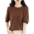 thumbnail image 1 of Womens Short Sleeve Sweaters Tops Crew Neck Cotton Pullover Shirt Lightweight Soft Casua Loose Knit Blouse, 1 of 3
