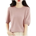 thumbnail image 1 of Womens Short Sleeve Sweaters Tops Crew Neck Cotton Pullover Shirt Lightweight Soft Casua Loose Knit Blouse, 1 of 3