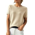 thumbnail image 1 of Tianiyouqing Lightweights Sweaters for Women 2024 Casual Crew Neck Loose Fit Short Sleeve Sweater Lightweights Blend Trendy 2024 Beige XXL, 1 of 7