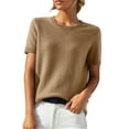 thumbnail image 1 of Womens Wool Blend Loose Fit Soft Summer Sweater Short Sleeve Crew Neck Casual Pullover Tops Trendy Pullover 2024 Camel M, 1 of 7