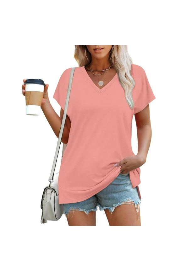 Womens Short Sleeve T Shirt Summer Loose Fit Tees Round Neck Causal Crop Tops Orange M
