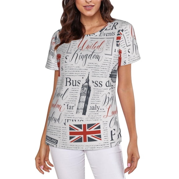 Womens Short Sleeve T Shirts Casual Crew Neck Tops Tees, Uk And London British Vintage Newspaper