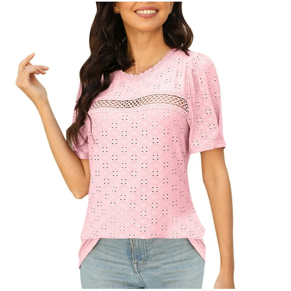 Womens Short Sleeve T Shirts Casual Tops Dressy Outfits Summer Fashion Blouses Clothes Y2k Pink M