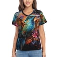 thumbnail image 1 of Womens Short Sleeve T Shirts Casual V Neck Tops Tee, Hummingbird Galaxy Art, 1 of 6