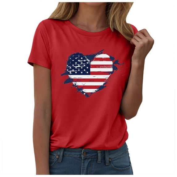 Womens Short Sleeve T-Shirts Crew Neck Casual Shirt Summer Beach Palm Tree Vintage Hawaiian Tees Red,L