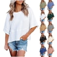 thumbnail image 1 of Womens Short Sleeve T Shirts Crewneck Solid Color Tops Loose Casual Basic Tee for Summer Army Green L, 1 of 6