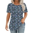 thumbnail image 1 of Womens Short Sleeve T-Shirts Plus Size Summer Tops with Sleeves Women's New Short Sleeve Round Neck Pullover Chest Pleated Casual Blouses Print Top, 1 of 6