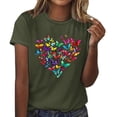 thumbnail image 1 of Womens Short Sleeve T-Shirts Polyester Casual Sunflower Butterflies Printed Graphic Base Tee Shirt Summer Tops (L, Army Green 01), 1 of 4