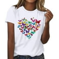 thumbnail image 1 of Womens Short Sleeve T-Shirts Polyester Casual Sunflower Butterflies Printed Graphic Base Tee Shirt Summer Tops (XL, White 01), 1 of 4