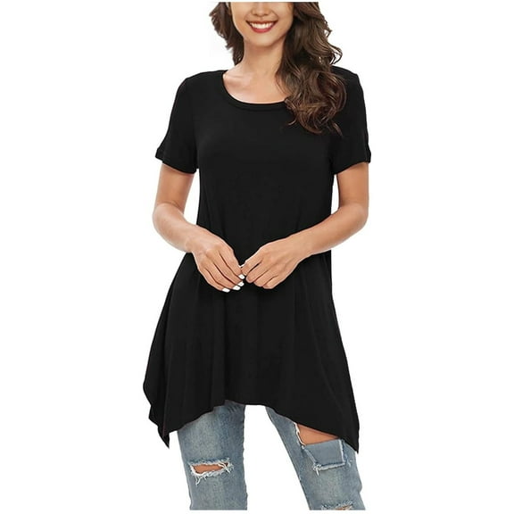 Womens Short Sleeve T Shirts Solid Color Crew Neck Plus Size Blouses 2025 Basic Tee Tops Casual Y2K Clothes
