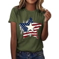 thumbnail image 1 of Womens Short Sleeve T Shirts Stars and Stripes 250th Anniversary USA Print Crew Neck Summer Casual Soft Tee Tops Army Green L, 1 of 5