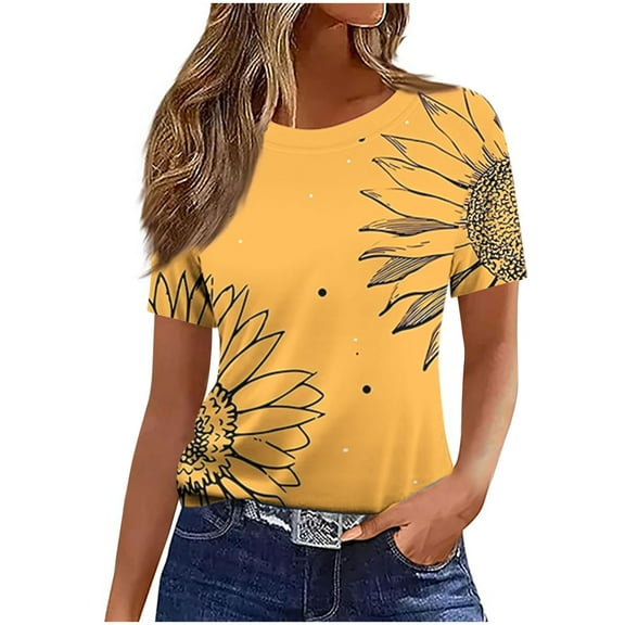 Womens Short Sleeve T Shirts Summer Tops Loose Casual Tee Shirt Yellow M