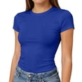 thumbnail image 1 of Womens Short Sleeve T Shirts - Summer Tops Slim Fit Y2k Basic Workout Tee Blue S, 1 of 5