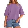 thumbnail image 1 of Womens Short Sleeve T Shirts Summer Trendy Tops Casual Solid Crew Neck Loose Fit Basic Tees Purple L, 1 of 5