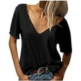 thumbnail image 1 of Womens Short Sleeve T Shirts V Neck Loose Fit Shirts Summer Casual Basic Tee Tops, 1 of 4