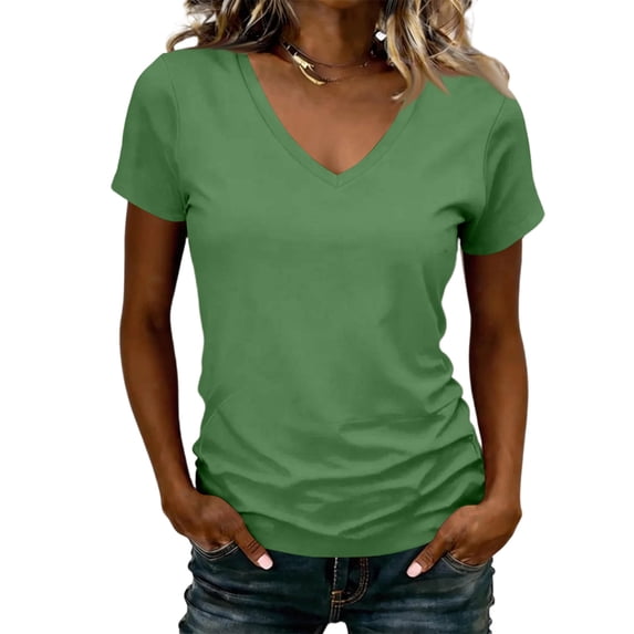 Womens Short Sleeve T Shirts V Neck Tops Summer Trendy Comfy Casual Basic Tee Shirt,S