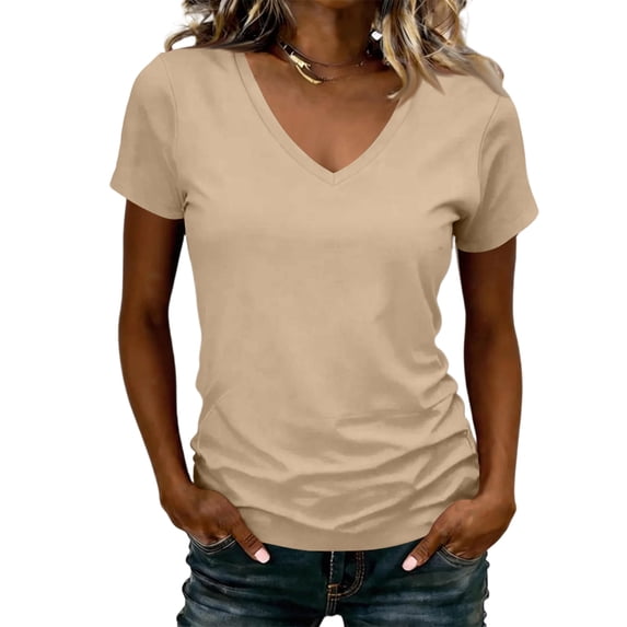 Womens Short Sleeve T Shirts V Neck Tops Summer Trendy Comfy Casual Basic Tee Shirt,XL