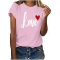 thumbnail image 1 of Womens Short Sleeve T-shirts Love Heart Print Round Neck Plus Size Tees Valentines Tops Summer Casual Tshirts (L, Pink 03), 1 of 7