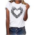thumbnail image 1 of Womens Short Sleeve T-shirts Love Heart Print Round Neck Plus Size Tees Valentines Tops Summer Casual Tshirts (L, White), 1 of 7