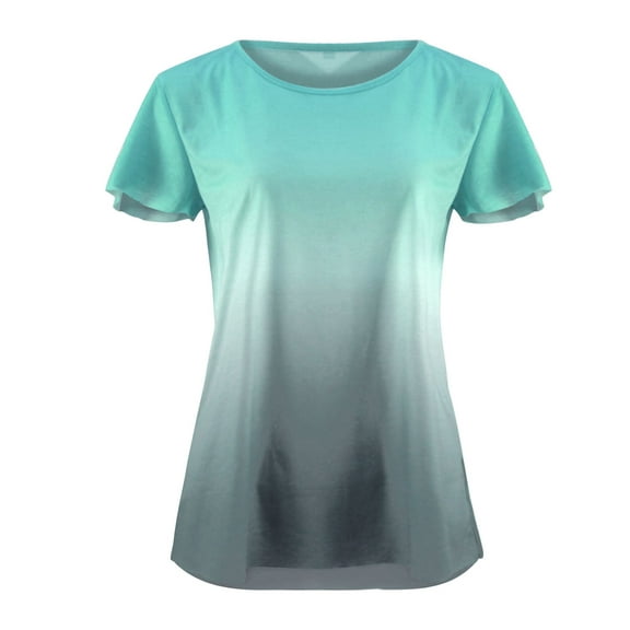 Womens Short Sleeve Tee Shirts Gradient Printed Relax Fit Blouses 2025 Fashion Crew Neck Tops