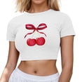 thumbnail image 1 of Womens Short Sleeve Tees Cherry Print Spring Summer T Shirts Crew Neck Fashion Casual Tops 2026, 1 of 3