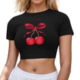 thumbnail image 1 of Womens Short Sleeve Tees Cherry Print Spring Summer T Shirts Crew Neck Fashion Casual Tops 2026, 1 of 4