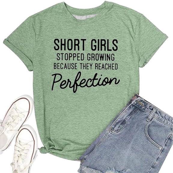Womens Short Sleeve Tees Short Girls Letter Print Crewneck T Shirts Loose Fit Casual Summer Tops