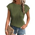 thumbnail image 1 of Womens Short Sleeve Textured Tops Crewneck Knit Solid Loose Casual Basic T Shirts Tee Blouses, 1 of 8