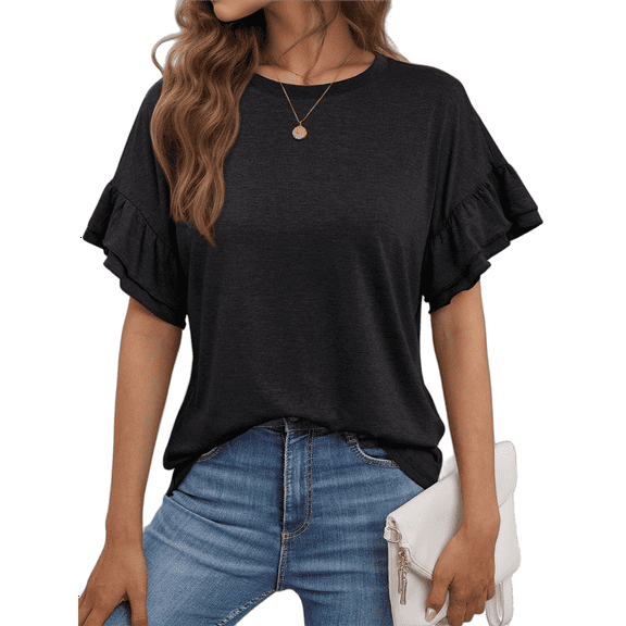 Womens Short Sleeve Tops Black XXL