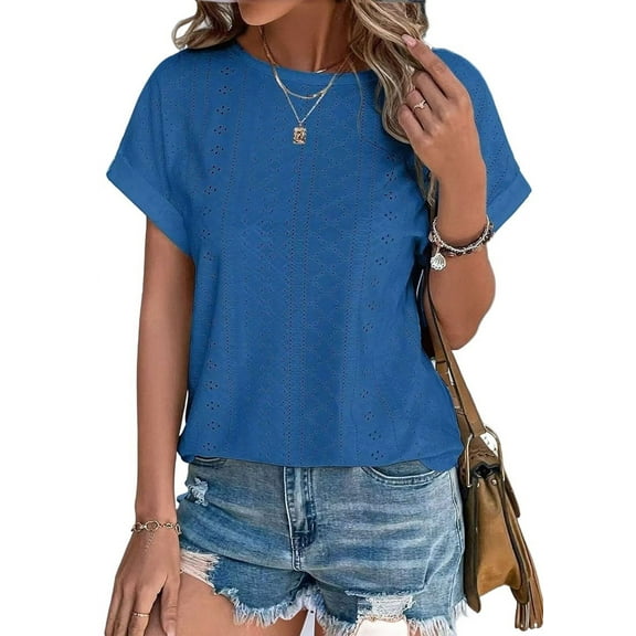 Womens Tops Short Sleeve Shirts Blouses for Women Dressy Casual Cap Sleeve Tops Blue S